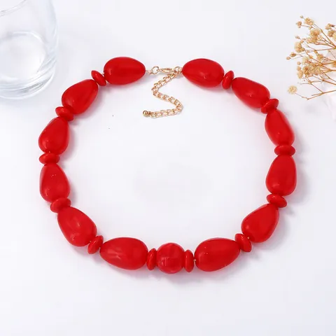 Collar de Cuentas de Resina Roja Gruesa para Mujer Collares de Declaración de Cuentas Ovaladas Grandes Geométricas Joyería