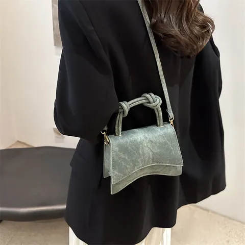 Fashion Hourglass Shaped PU Leather Handbag For Women Retro Denim Texture Knotted Handle Crossbody Shoulder Bag