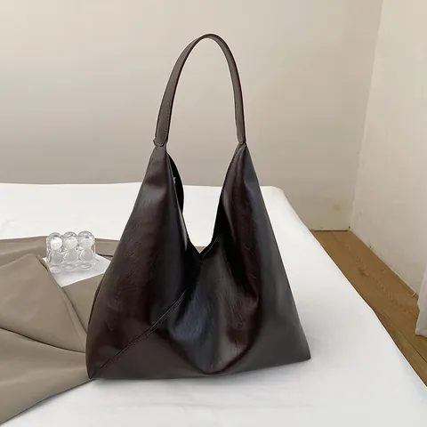 Bolso Tote de Cuero PU Retro para Mujer de Gran Capacidad Bolso de Hombro Triangular Minimalista para el Trabajo Diario