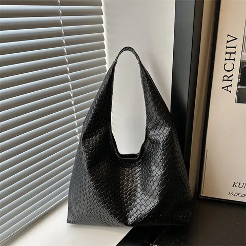 Geweven PU Leer Hobo Schoudertas Vrouwen Grote Capaciteit Intrecciato Tote Bag Retro Minimalistisch Woon-werkverkeer Handtas