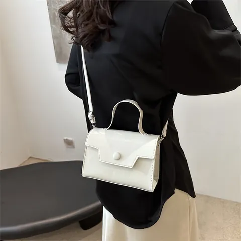 Vintage PU Leather Small Square Bag For Women French Style Crossbody Shoulder Bag With Geometric Flap Round Button Handle