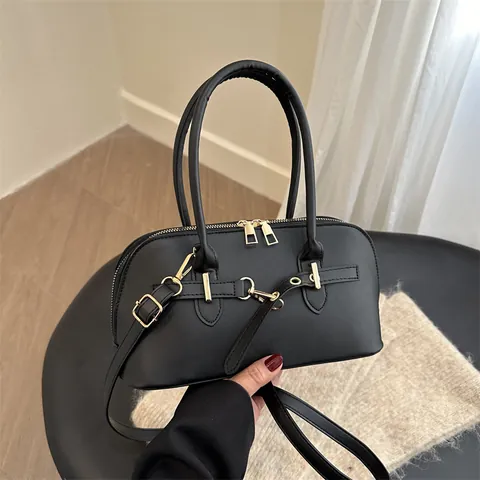 Vintage PU Leather Bowling Underarm Bag For Women Large Capacity Shoulder Handbag Retro Crossbody Bag Fashion Commuting Purse