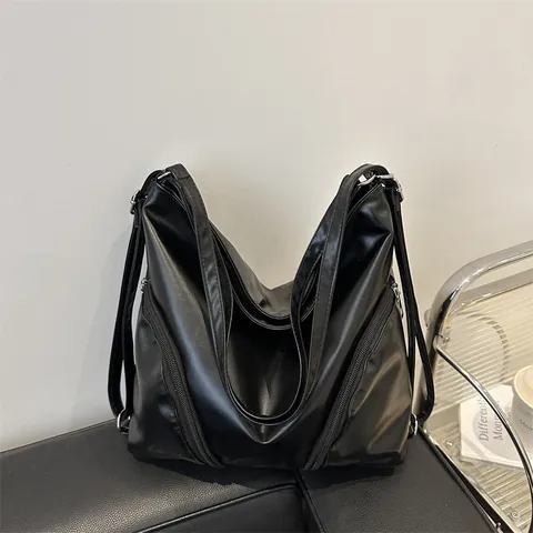 Damen Casual Große Kapazität PU Leder Tote Bag Multifunktionale Vintage Schultertasche Umhängetasche Handtasche Mit Seitlichen Reißverschlüssen