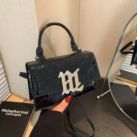 Women Crocodile Pattern PU Leather Handbag Metal Letter Logo Crossbody Shoulder Bag Small Square Bag For Daily Work Casual