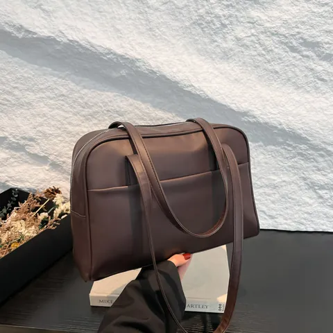 Vintage Minimalistische PU Leder Große Kapazität Tote Tasche Für Damen Unterarm Schultertasche Mit Vordertasche Pendler