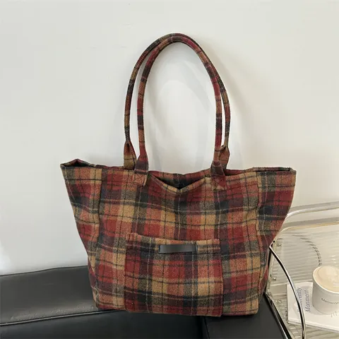 Bolso Tote a Cuadros de Gran Capacidad para Mujer Color de Contraste Vintage PU Bolso de Hombro Street Fashion Bolso de Mano Cuadrado Casual Bolso de Diario