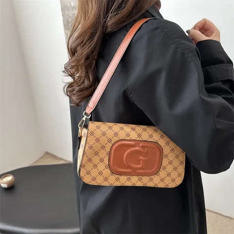 Retro Monogram Flower Print Shoulder Bag For Women Fashion PU Leather Crossbody Bag With Initial Embossed Square Bag