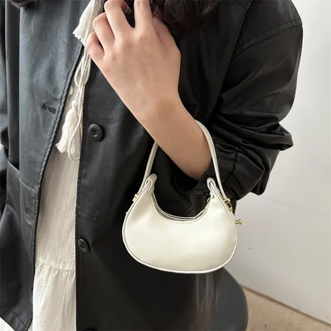 Women Fashion PU Leather Mini Hobo Bag Leopard Print Solid Color New Moon Shoulder Bag Gold Hardware Handbag Daily Commute Bag