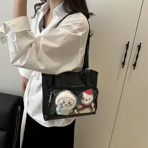 Damen PU-Leder Ita Bag Mit Klarem Transparentem PVC-Fenster Mode Schulter Tragetasche Für Tägliche Dekoration