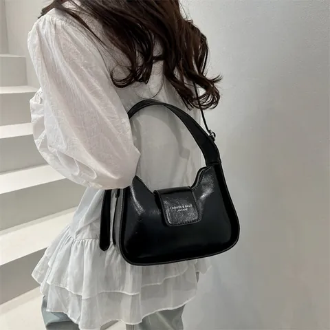 Women's Fashion PU Leather Underarm Bag Minimalist Hobo Shoulder Bag With Adjustable Strap Solid Color Retro Handbag