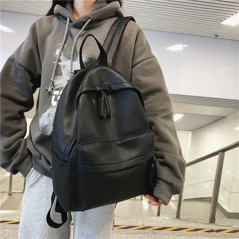 Fashion PU Leather Backpack For Women Men Large Capacity Waterproof Pebble Grain Travel Bag Casual Student School Bookbag