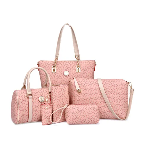 Vintage Monogram Printed PU Leather Shoulder Bag Collection For Women Large Capacity Tote Boston Bag Crossbody Bag Set