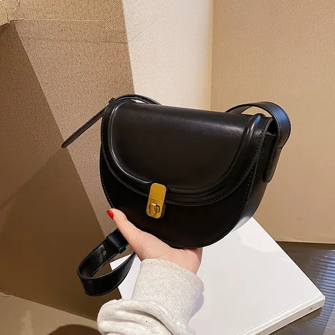 Bolso Bandolera de Mujer en Cuero PU de Montura Cierre de Metal Dorado Correa Ajustable Color Sólido Bolso de Hombro