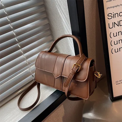 Bolso de Mano de Cuero PU de Moda para Mujer Bolso Bandolera Elegante Patrón de Letras Bolso Cuadrado Con Asa Superior
