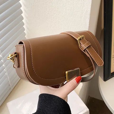 Bolso Bandolera Retro de Cuero PU para Mujer Color Sólido Urbano Simple Bolso de Hombro Con Correa Ajustable Cierre Metal