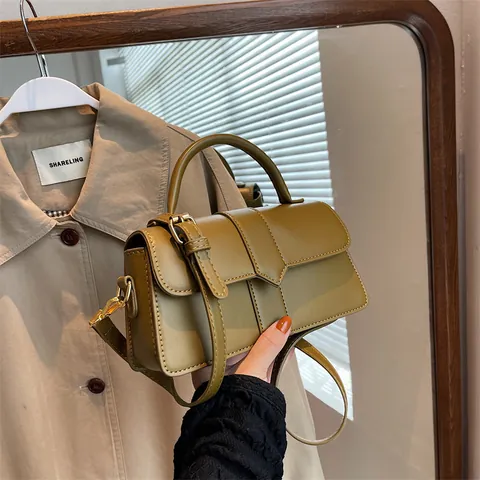 Bolso de Mano de Cuero PU de Moda para Mujer Bolso Bandolera Elegante Patrón de Letras Bolso Cuadrado Con Asa Superior