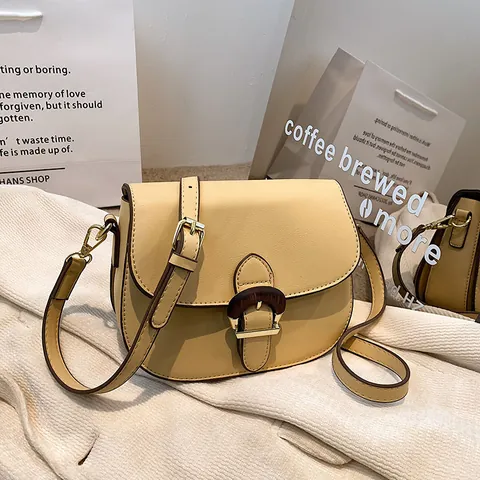 Bolso de Montura Vintage de Cuero PU para Mujer Con Hebilla de Textura de Madera Correa Ajustable Bolso Bandolera Retro