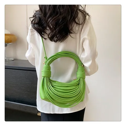 Women Fashion PU Leather Woven Knot Shoulder Bag Creative Half Moon Crossbody Handbag For Daily Matching Elegant Pouch