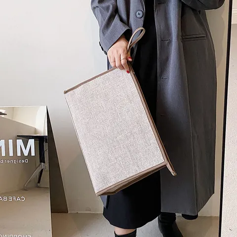 Bolso de Mano de Negocios Minimalista en Lona para Mujer Gran Capacidad Color Sólido Bolsa de Documentos Tote de Trabajo