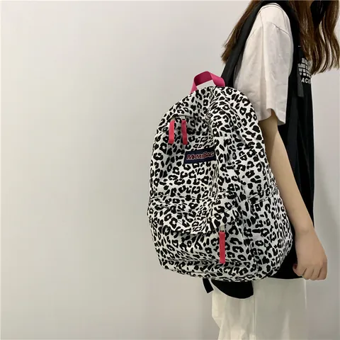 Harajuku Luipaard Koeienprint Canvas Rugzak Voor Dames Middelbare School Universiteit Studenten Mode Casual Reizen Schooltas