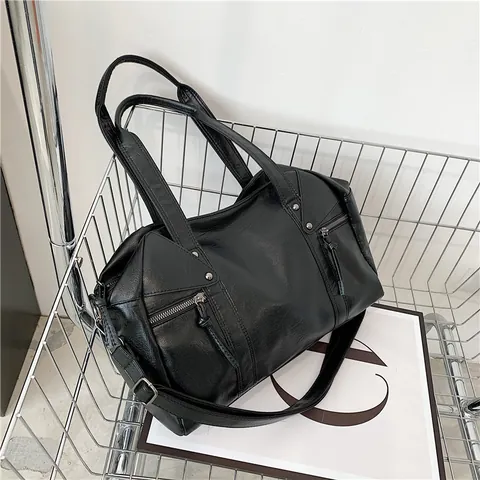 Women Vintage PU Leather Tote Bag Large Capacity Boston Handbag With Tassel Rivet Adjustable Strap For Daily Commute