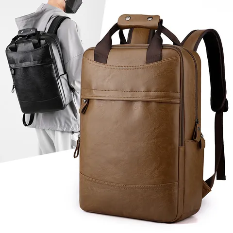 Sac à Dos Homme en Cuir Synthétique Affaires Grande Capacité Sac Ordinateur Urbain Décontracté Cartable Étudiant Voyage