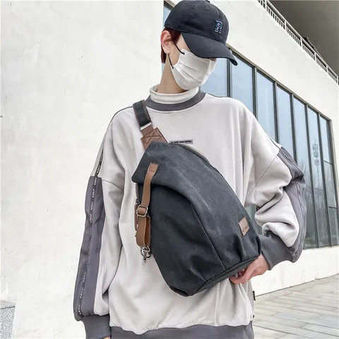 Men Vintage Canvas Chest Bag Water Drop Shape Large Capacity Sling Crossbody Bag Streetwear Casual Shoulder Bag Travel For Men
