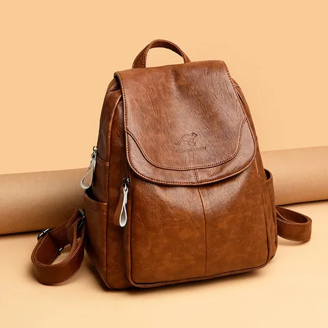 Fashion Women PU Leather Backpack Large Capacity Litchi Texture Travel Bag Anti-theft Flap Rucksack Casual Ladies School Bag