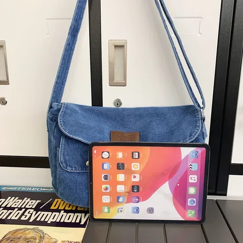 Borsa a Tracolla in Denim Lavato Retrò per Donna Grande Capacità Casual Borsa a Spalla Con Tracolla Regolabile
