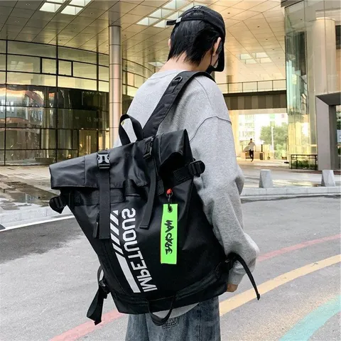 Unisex Techwear Backpack Waterproof Coated Oxford Cloth Roll Top Large Capacity Streetwear Laptop Bag Outdoor Daypack