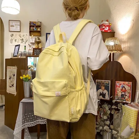 Japanse Stijl Schoolrugzak Voor Meisjes Grote Capaciteit Effen Kleur Beer Label Katoen Rugzak Studenten Reistas