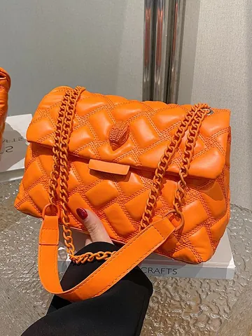 Women Quilted Rhombus Chain Shoulder Bag Minimalist PU Leather Crossbody Bag With Bird Head Decoration Fashion Square Bag