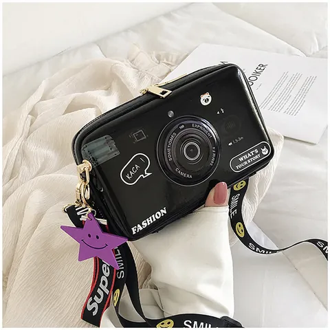 Kreative Kameraform Umhängetasche Für Damen PU Leder Lustige Box Schultertasche Mit Lächeln Gesicht Gurt Mode Tasche