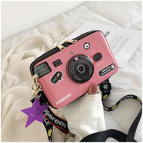 Kreative Kameraform Umhängetasche Für Damen PU Leder Lustige Box Schultertasche Mit Lächeln Gesicht Gurt Mode Tasche