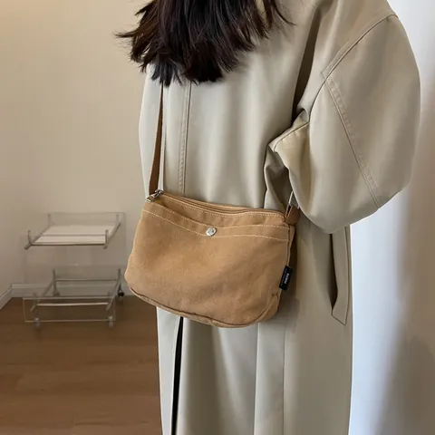 Damen Japanisch Minimalistisch Segeltuch Umhängetasche Klein Einfarbig Handytasche Mit Verstellbarem Breitem Gurt Lässig Reise Tasche
