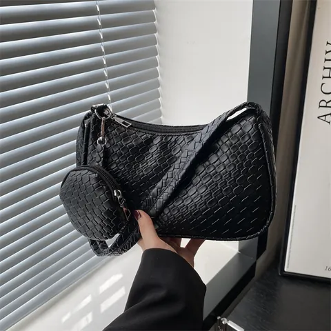 Borsa Sottobraccio in Pelle PU Intrecciata da Donna E Portamonete Rotondo Borsa a Tracolla Minimalista Grande Capacità Portafoglio
