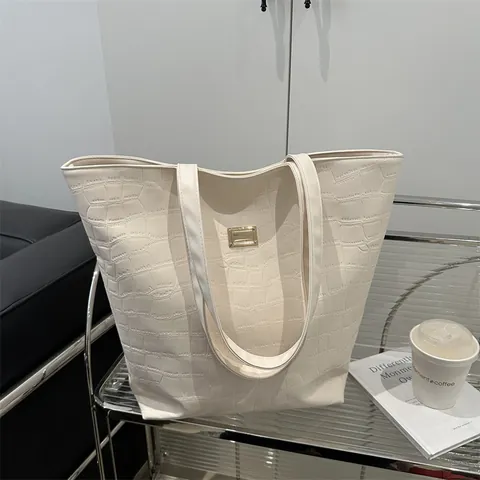 Borsa Tote da Donna in Pelle PU con Motivo a Coccodrillo Grande Capacità Minimalista Borsa a Spalla da Pendolare