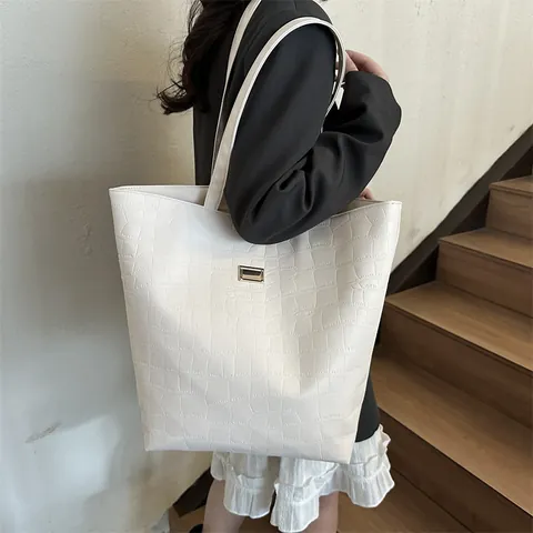 Borsa Tote da Donna in Pelle PU con Motivo a Coccodrillo Grande Capacità Minimalista Borsa a Spalla da Pendolare