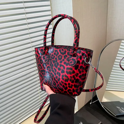 Borsa a Secchiello con Stampa Leopardata da Donna Borsa a Tracolla in Pelle PU con Tracolla Regolabile Borsa alla Moda per Uso Quotidiano