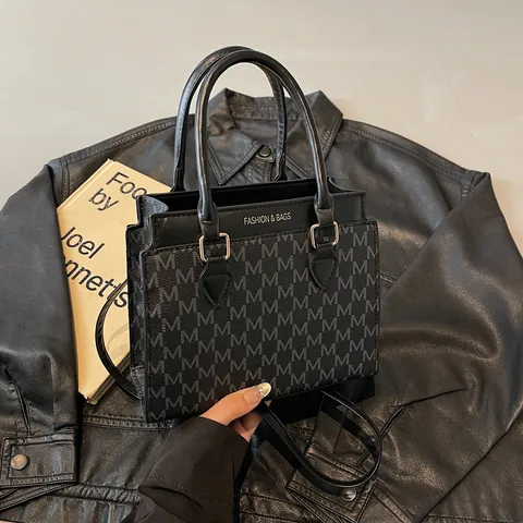 Fashion Women Monogram Print Tote Bag PU Leather Handbag Retro Crossbody Shoulder Bag Large Capacity Top Handle Purse