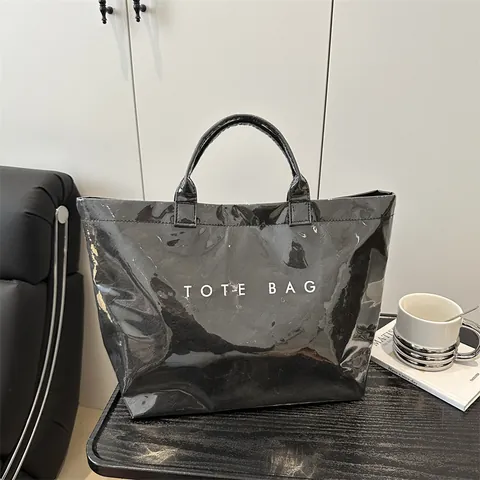 Vintage Glänzende Tote Bag Mit Großer Kapazität Für Damen Minimalistische Wasserfeste PVC PU Leder Schultertasche Arbeit Handtasche