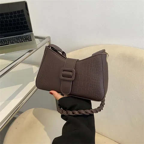 Vintage Krokodilmuster PU Leder Achseltasche Für Damen Mit Geflochtenem Gurt Quadratische Schnalle Elegante Schultertasche Handtasche