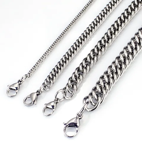Minimalistische Halskette Und Armband Aus Edelstahl Mit Cuban Link Kette Für Herren Damen Silber Poliert Hip Hop Schmuck