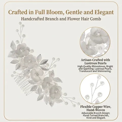 Handgefertigt Elegant Silber Legierung Blume Haarkamm Mit Künstliche Perle Strass Braut Kopfschmuck Für Hochzeit Bankett Damen Schmuck