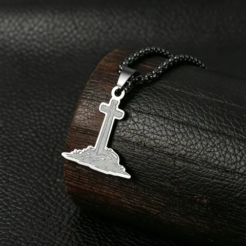 Vintage Edelstahl Kreuz Auf Hügel Anhänger Halskette Für Herren Damen Gotik Religiöser Schmuck Box Kette Geschenk Accessoire