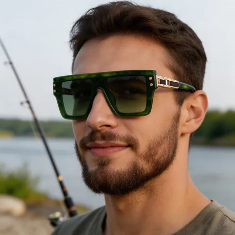 Gafas De Sol Polarizadas Para Hombre Montura Cuadrada Retro Protección UV400 Conducción Exterior Moda Decoración Metal