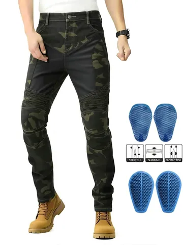 Pantalones de Moto Retro para Hombre Camuflaje Transpirables de Malla Protectores Con Rodilleras Removibles Verano Pantalones de Moto Aire Libre