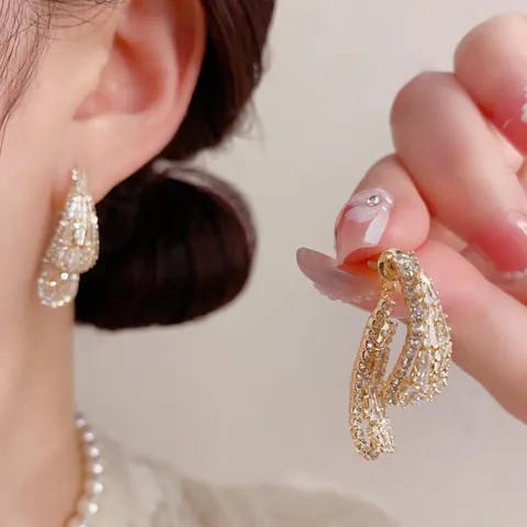 Twisted Hoop Earrings With 925 Sterling Silver Earring Post And Zircon Front Back Design Dainty Luxury Jewelry For Women