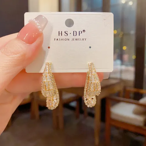 Twisted Hoop Earrings With 925 Sterling Silver Earring Post And Zircon Front Back Design Dainty Luxury Jewelry For Women