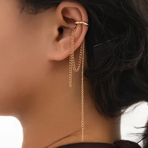 Orecchini Ear Cuff Con Frange Lunghe Senza Buco Lega Catena Di Ferro Gioielli Eleganti Donna Con Künstliche Perle Di Imitazione